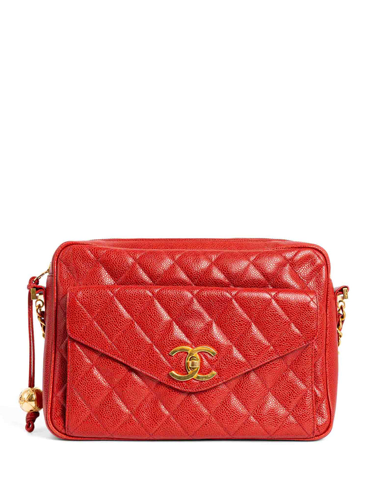 Top Quality Chanel CC Logo Quilted Caviar Leather Flap Messenger Bag Red