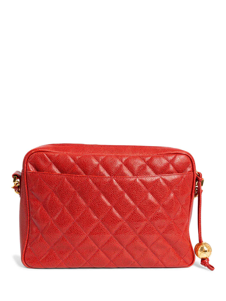 Top Quality Chanel CC Logo Quilted Caviar Leather Flap Messenger Bag Red