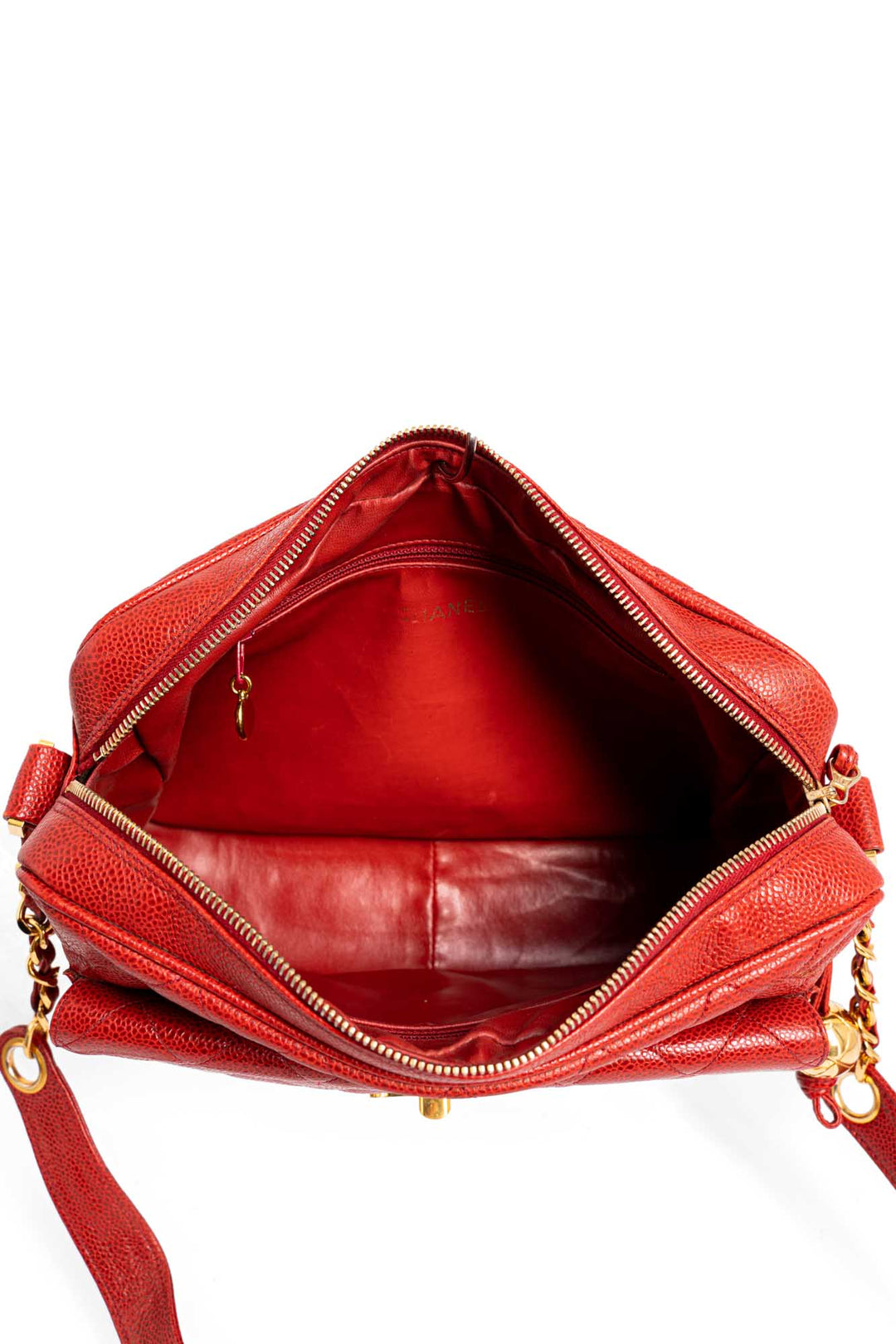 Top Quality Chanel CC Logo Quilted Caviar Leather Flap Messenger Bag Red