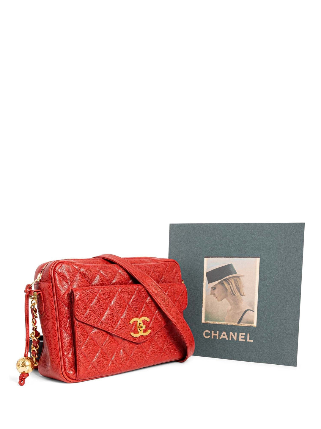Top Quality Chanel CC Logo Quilted Caviar Leather Flap Messenger Bag Red