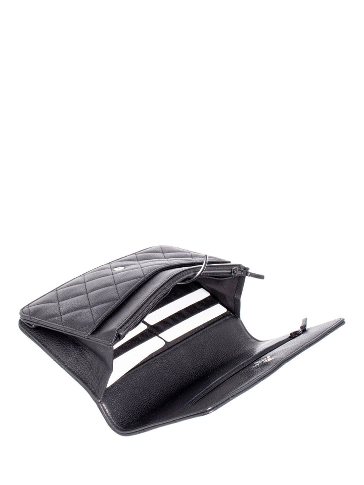 Top Quality Chanel CC Logo Quilted Caviar Leather Flap Wallet Clutc Black