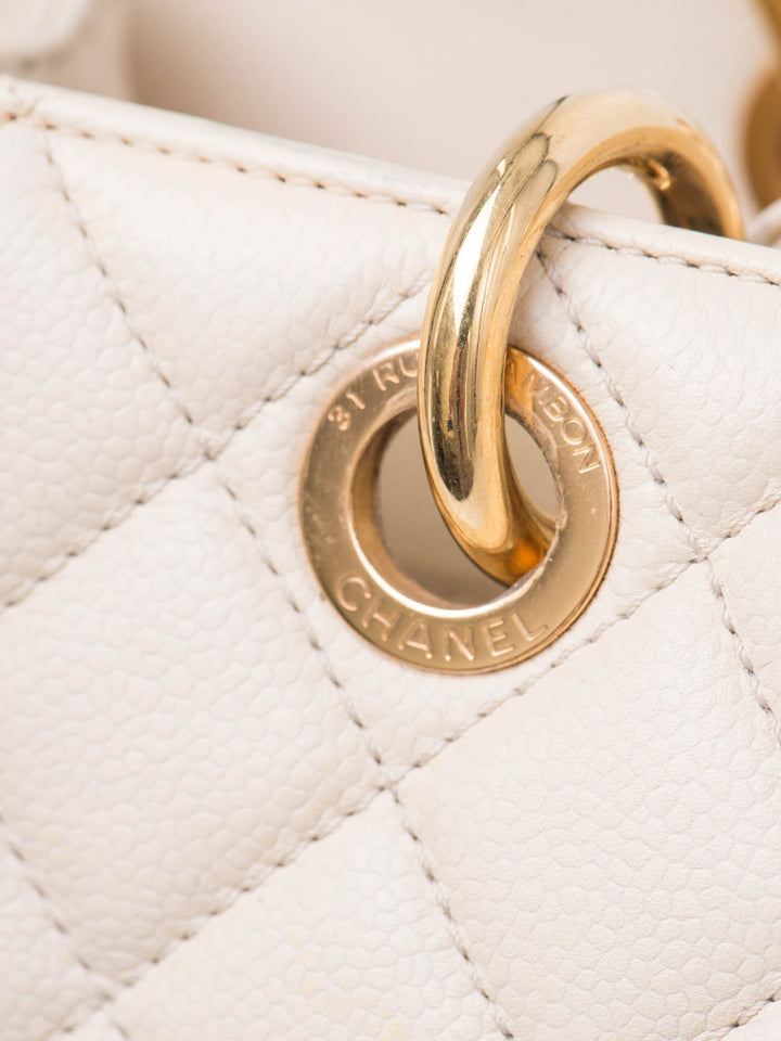 Top Quality Chanel CC Logo Quilted Caviar Leather Shopper Bag Beige Gold
