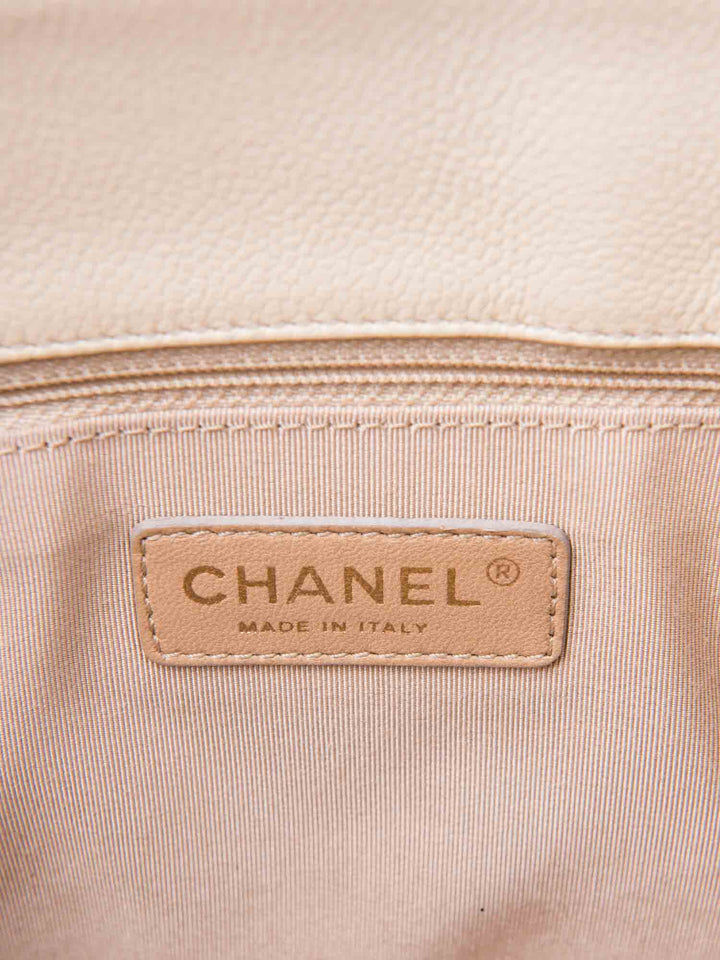 Top Quality Chanel CC Logo Quilted Caviar Leather Shopper Bag Beige Gold