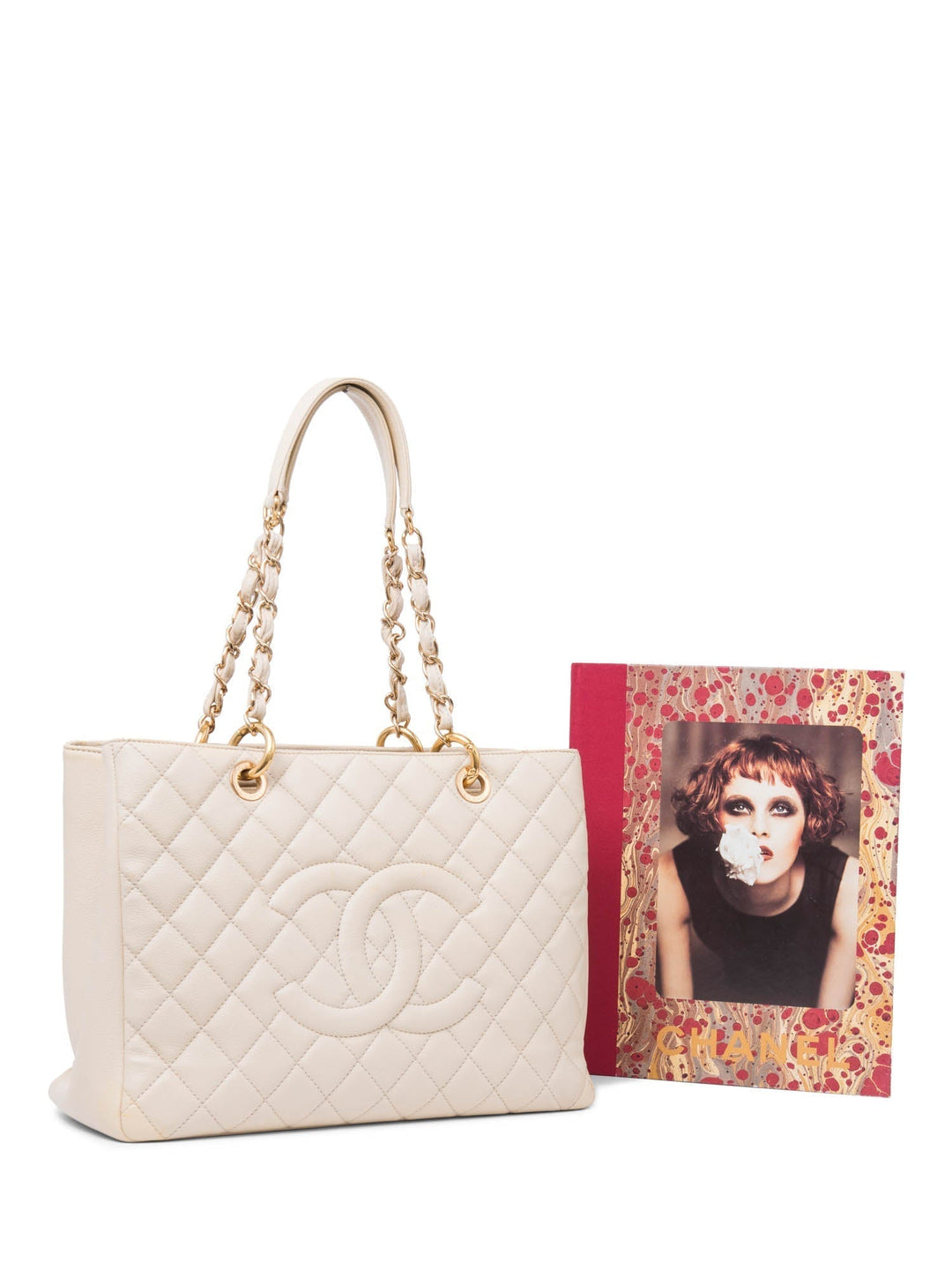Top Quality Chanel CC Logo Quilted Caviar Leather Shopper Bag Beige Gold