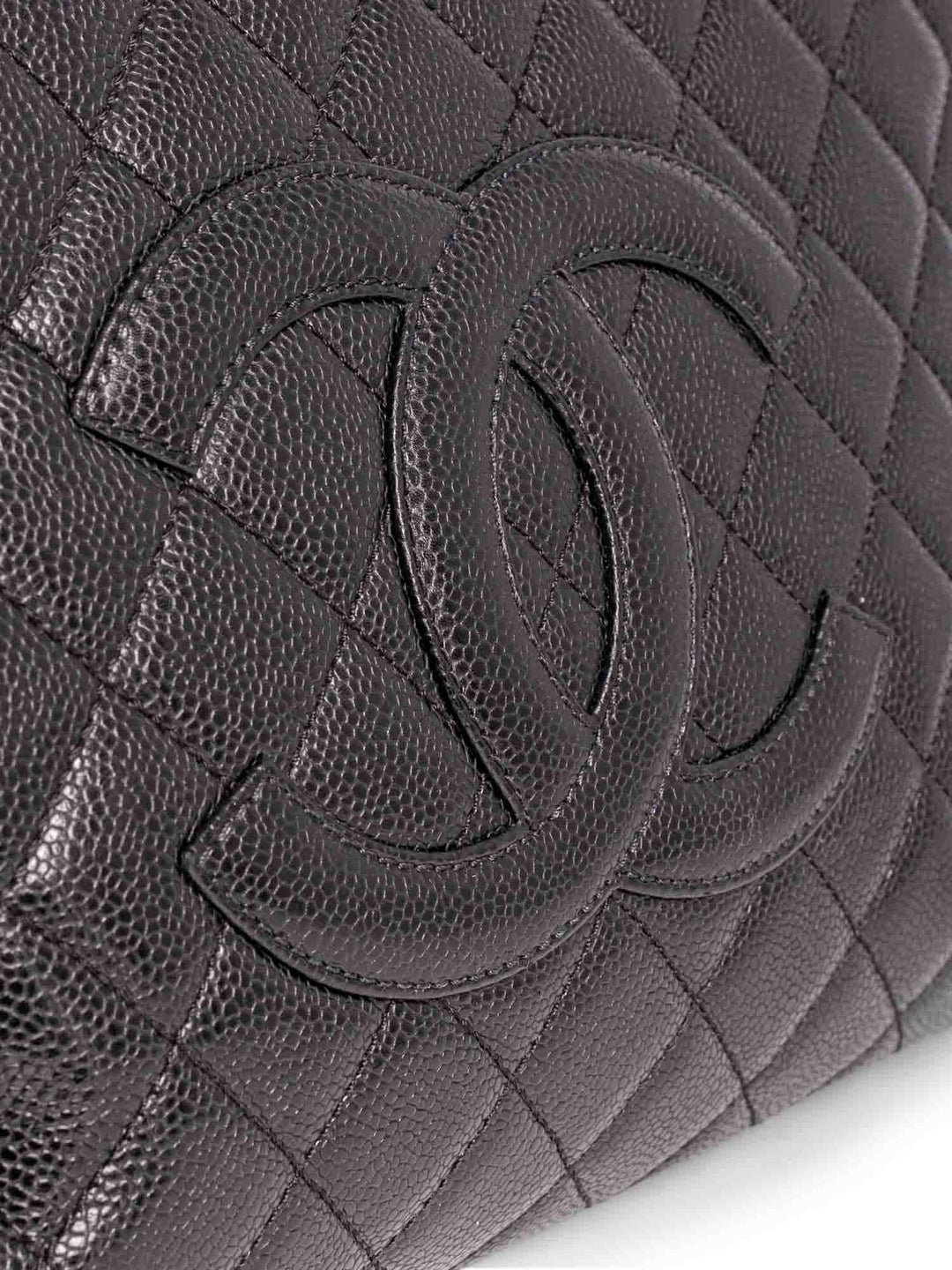 Top Quality Chanel CC Logo Quilted Caviar Leather Shopper Bag Black