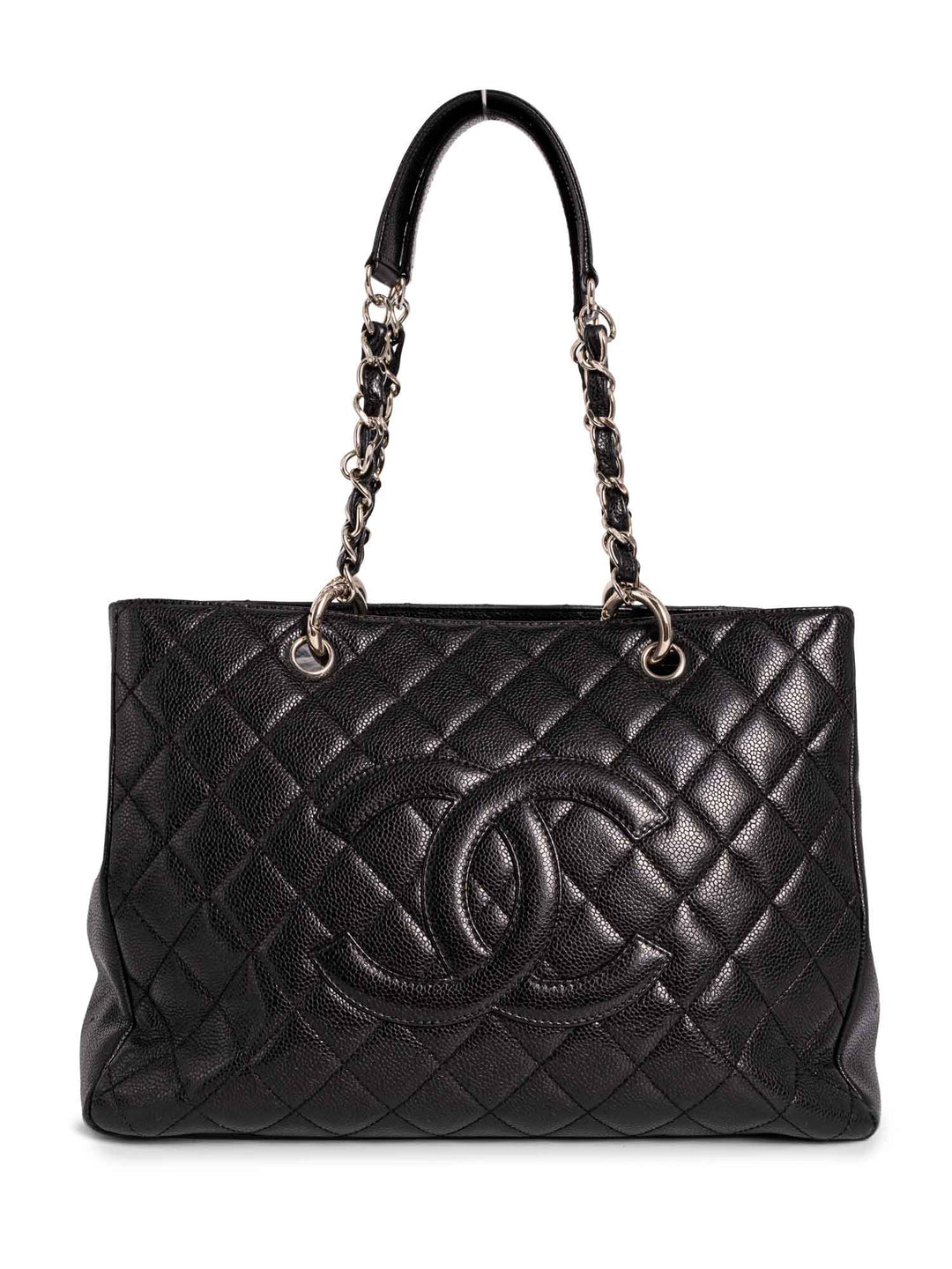 Top Quality Chanel CC Logo Quilted Caviar Leather Shopper Bag Black