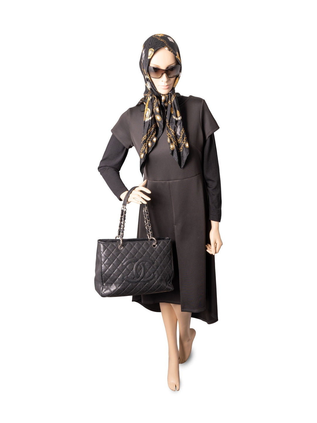 Top Quality Chanel CC Logo Quilted Caviar Leather Shopper Bag Black