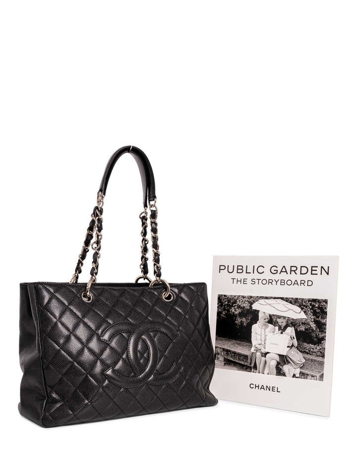 Top Quality Chanel CC Logo Quilted Caviar Leather Shopper Bag Black