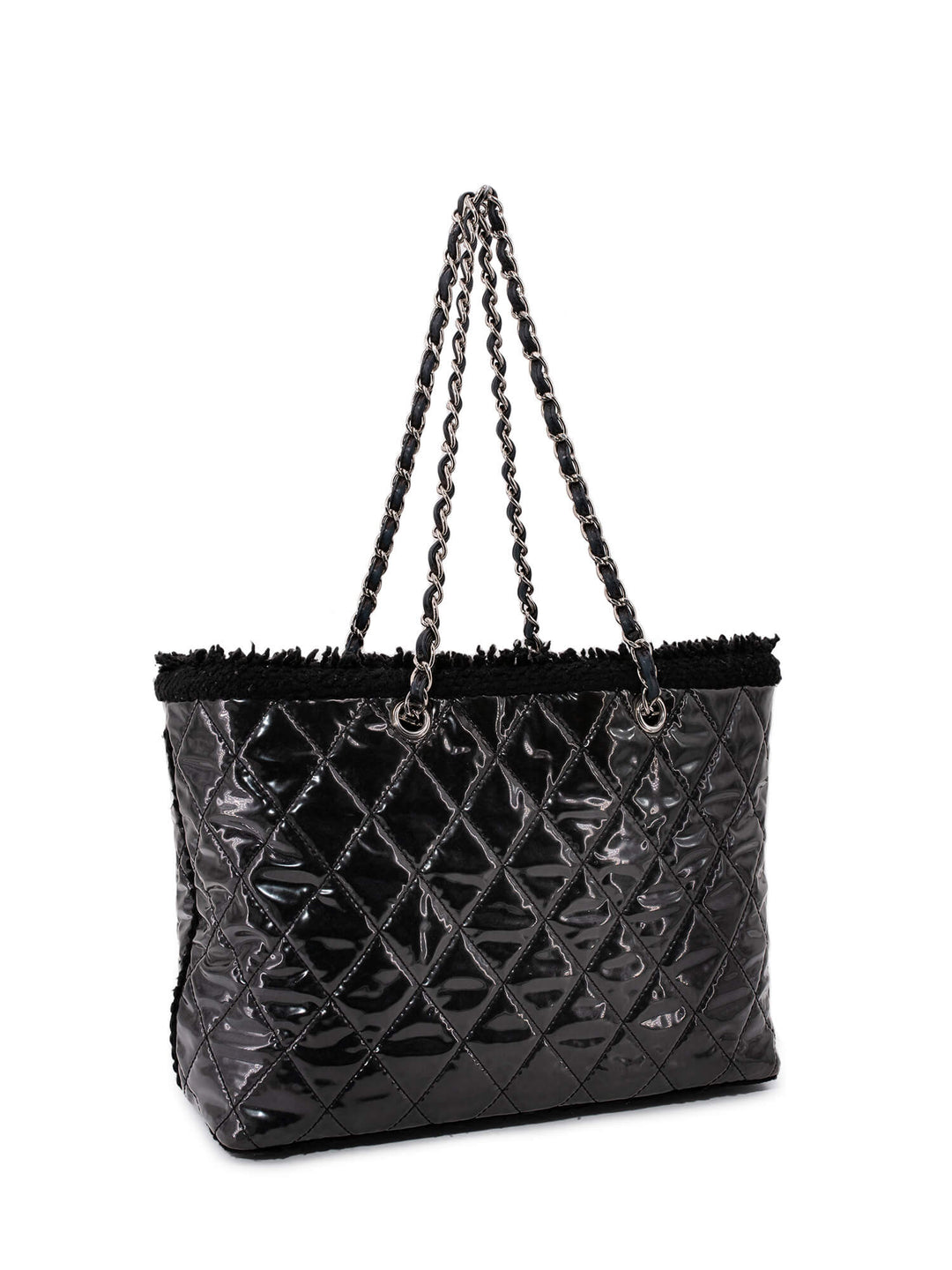 Top Quality Chanel CC Logo Quilted Fringe Shopper Bag Black