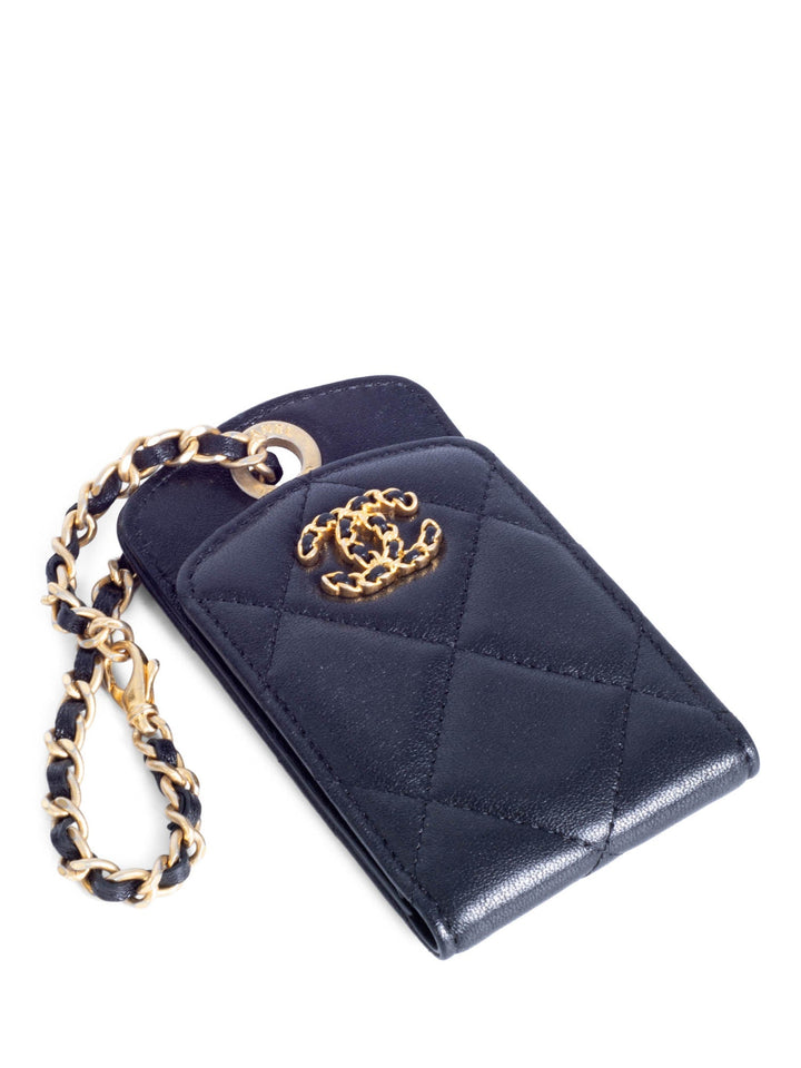 Top Quality Chanel CC Logo Quilted Leather 19 Credit Card Wallet Black Gold