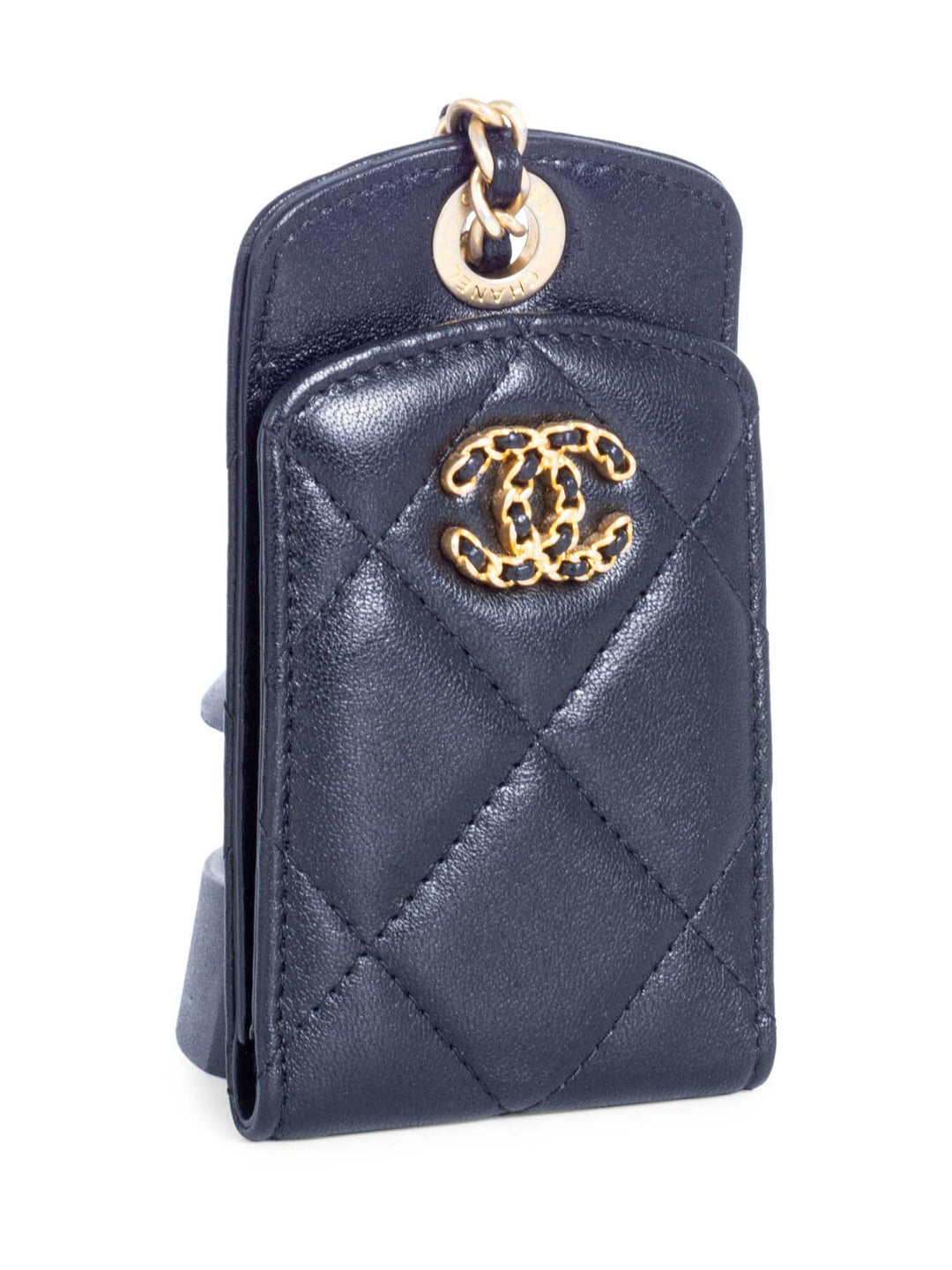 Top Quality Chanel CC Logo Quilted Leather 19 Credit Card Wallet Black Gold