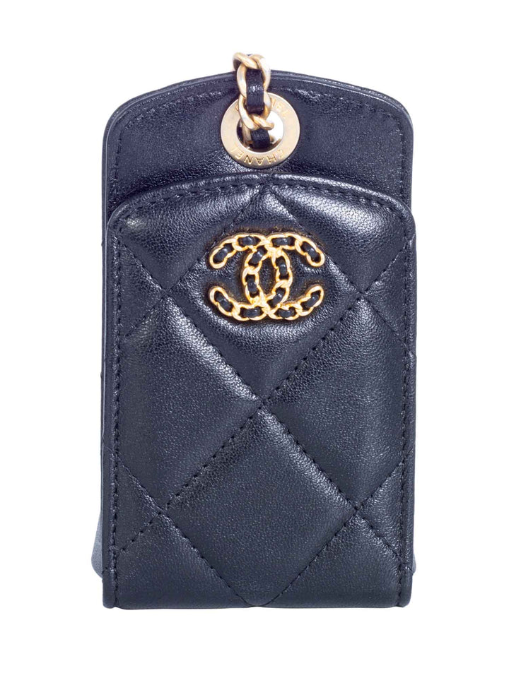 Top Quality Chanel CC Logo Quilted Leather 19 Credit Card Wallet Black Gold