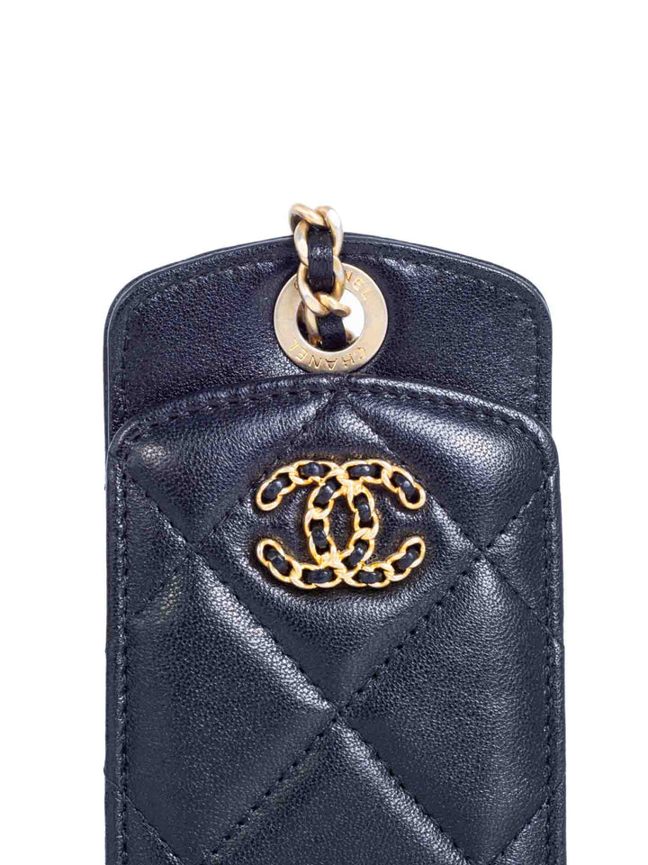 Top Quality Chanel CC Logo Quilted Leather 19 Credit Card Wallet Black Gold