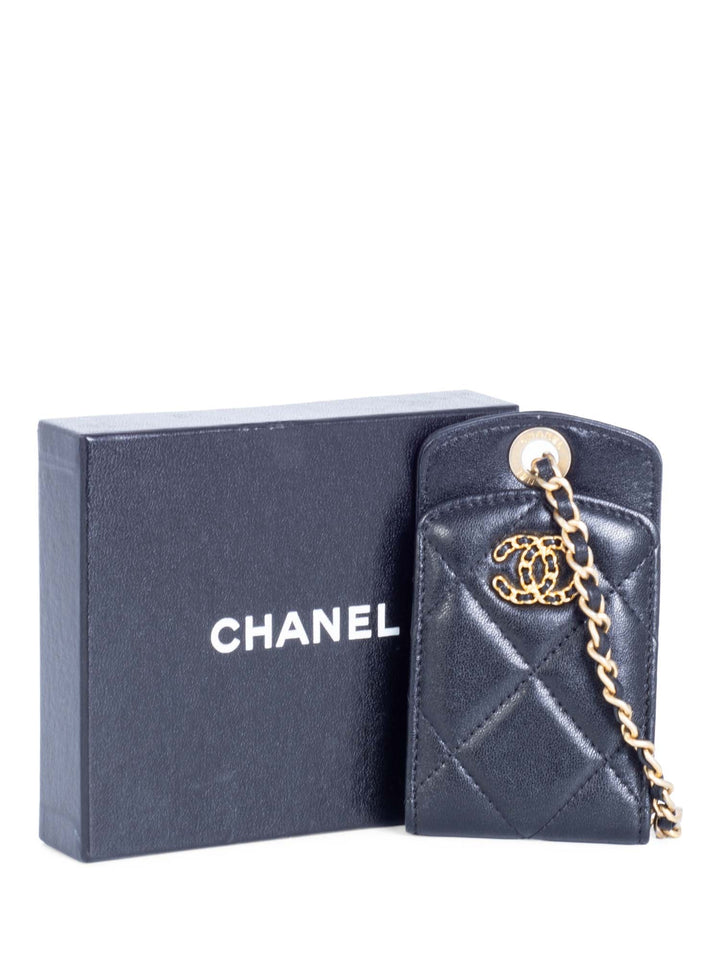 Top Quality Chanel CC Logo Quilted Leather 19 Credit Card Wallet Black Gold