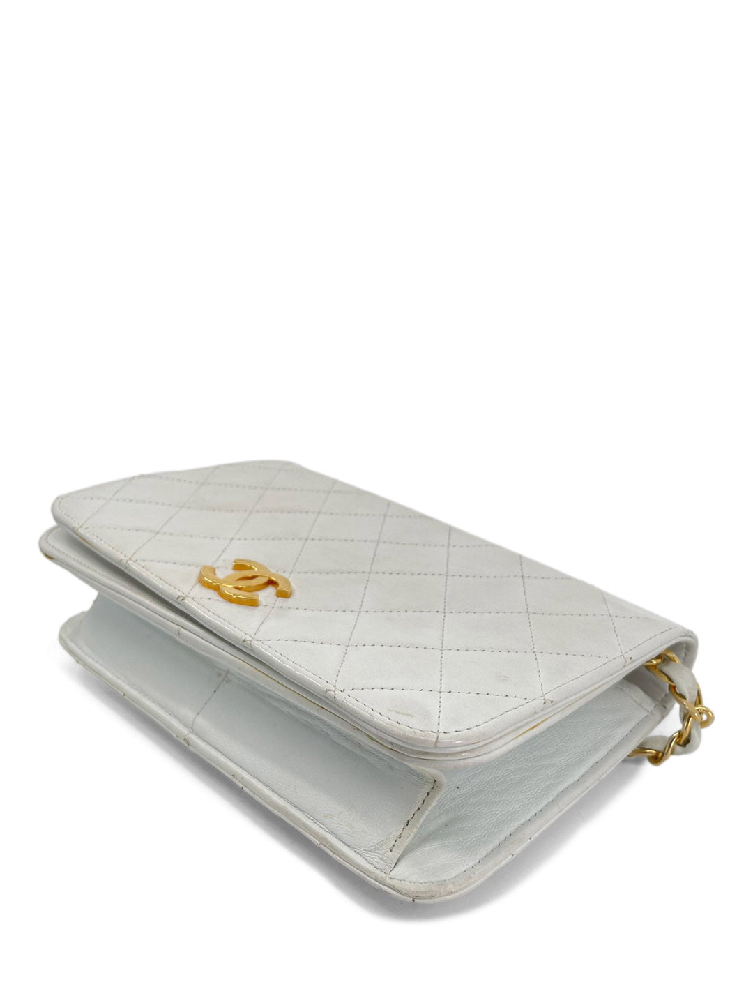 Top Quality Chanel CC Logo Quilted Leather 24K Gold Plated Shoulder Bag White