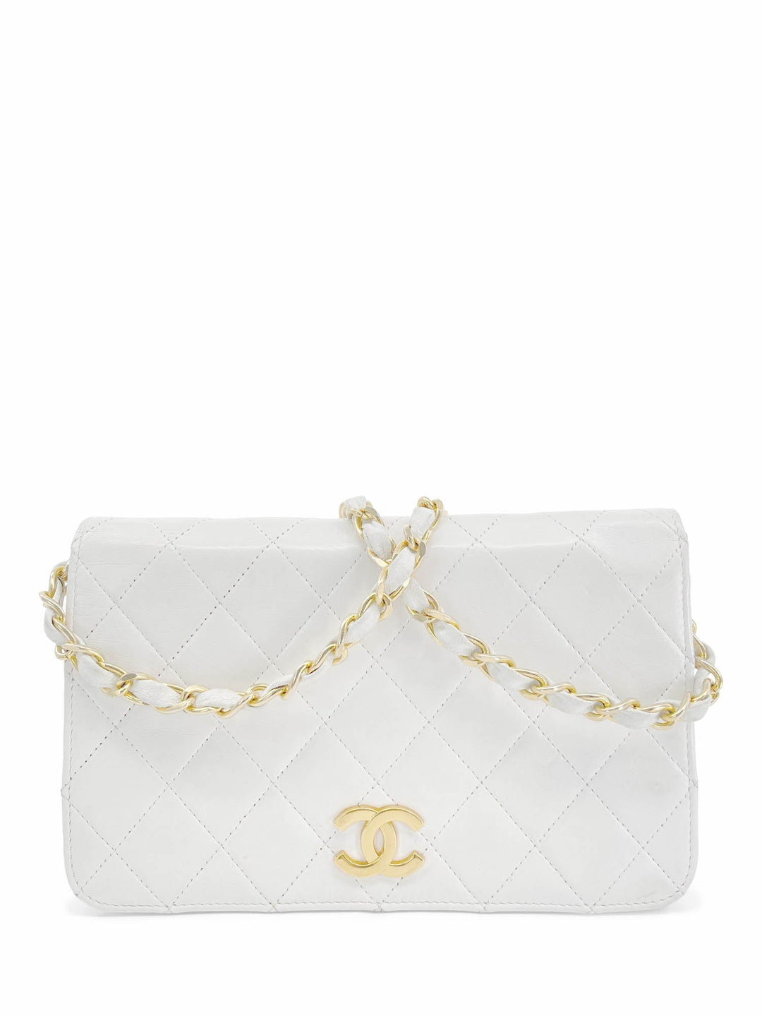 Top Quality Chanel CC Logo Quilted Leather 24K Gold Plated Shoulder Bag White