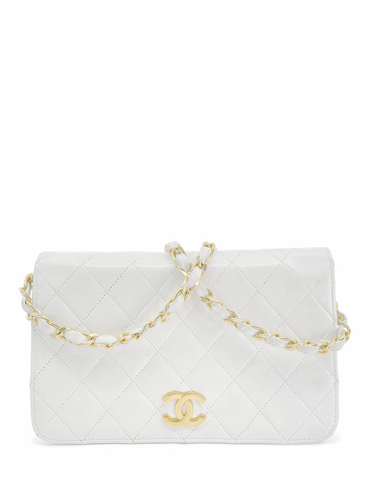 Top Quality Chanel CC Logo Quilted Leather 24K Gold Plated Shoulder Bag White