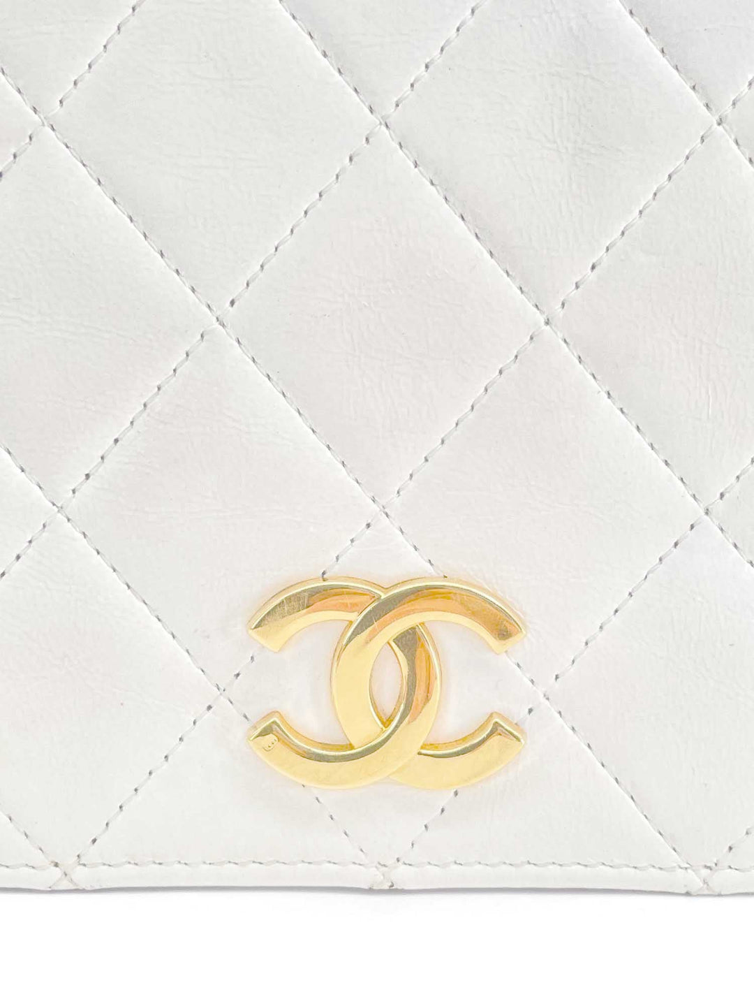 Top Quality Chanel CC Logo Quilted Leather 24K Gold Plated Shoulder Bag White