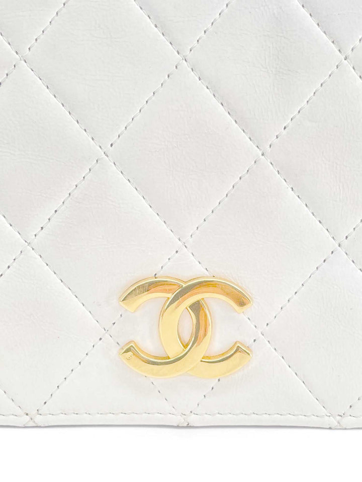 Top Quality Chanel CC Logo Quilted Leather 24K Gold Plated Shoulder Bag White