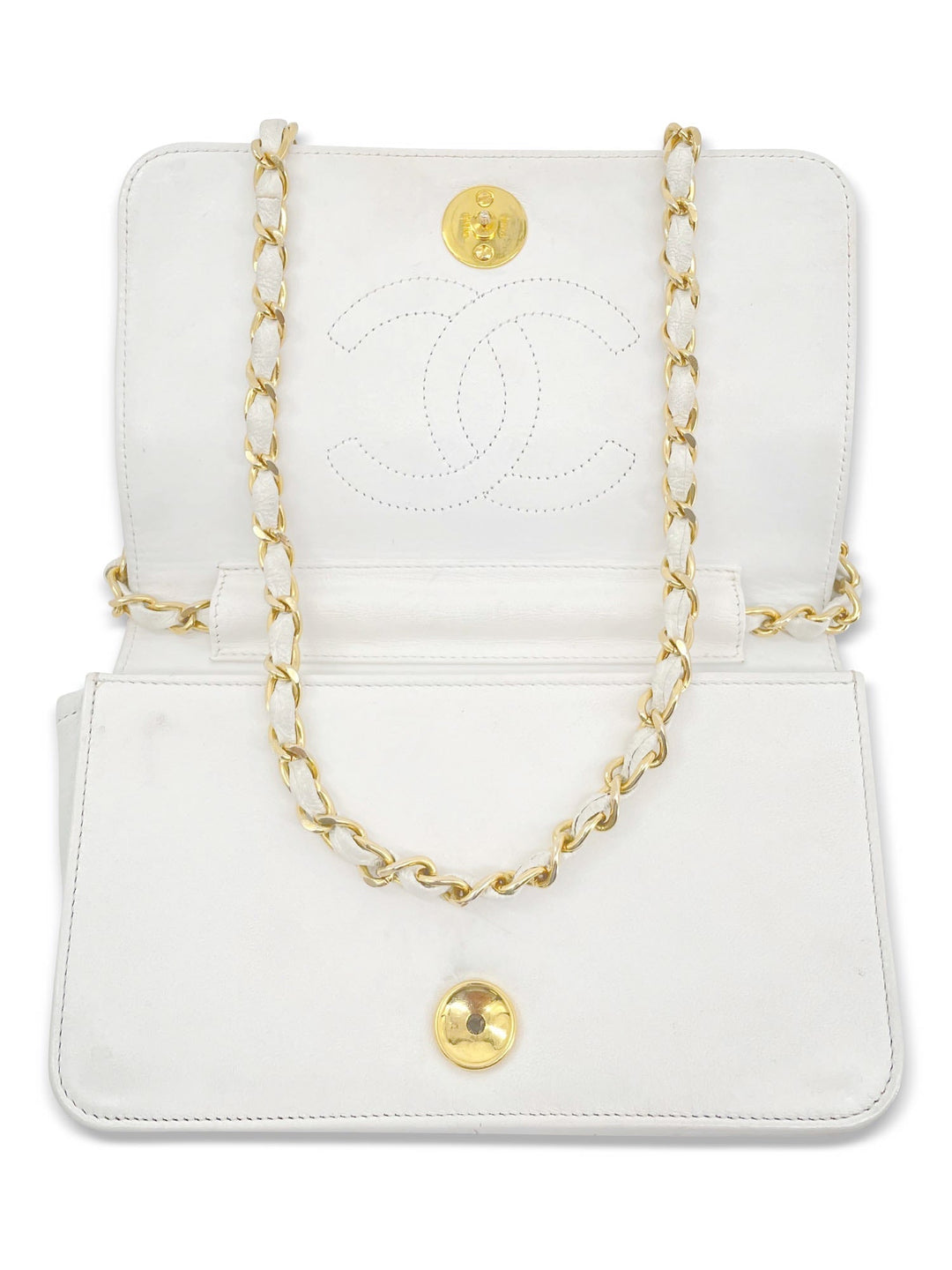 Top Quality Chanel CC Logo Quilted Leather 24K Gold Plated Shoulder Bag White
