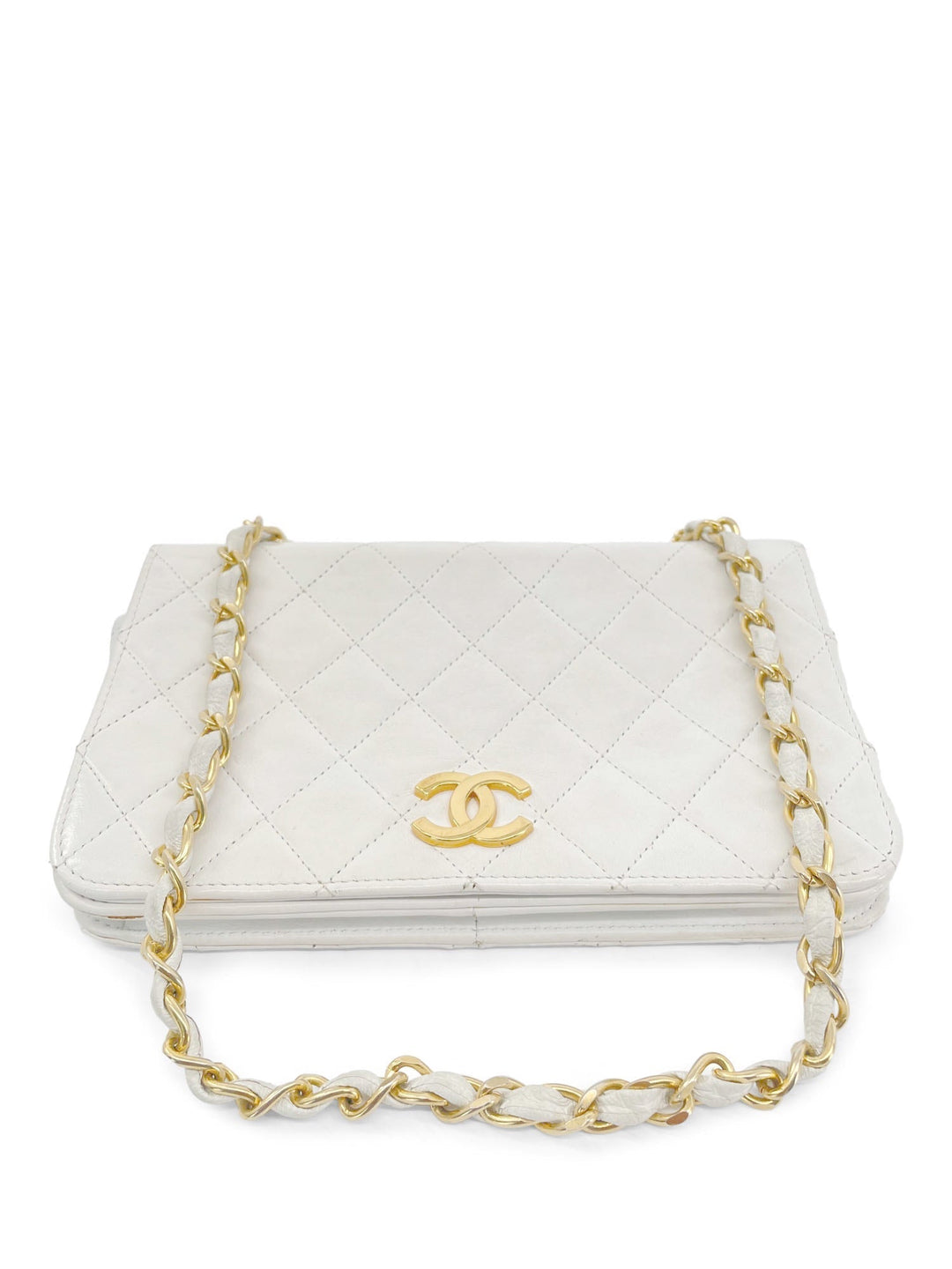 Top Quality Chanel CC Logo Quilted Leather 24K Gold Plated Shoulder Bag White