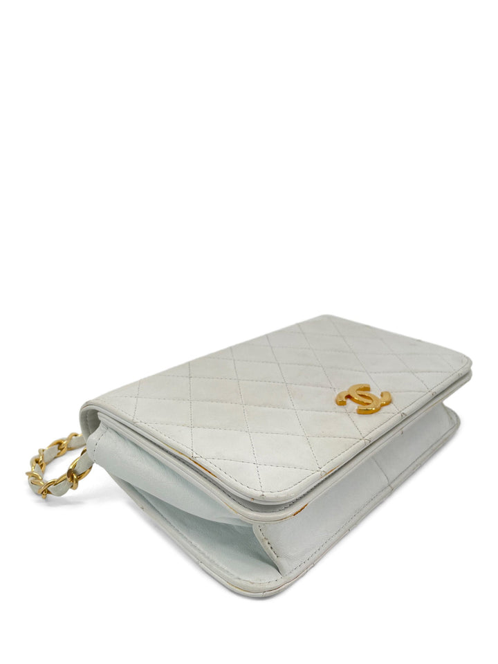 Top Quality Chanel CC Logo Quilted Leather 24K Gold Plated Shoulder Bag White