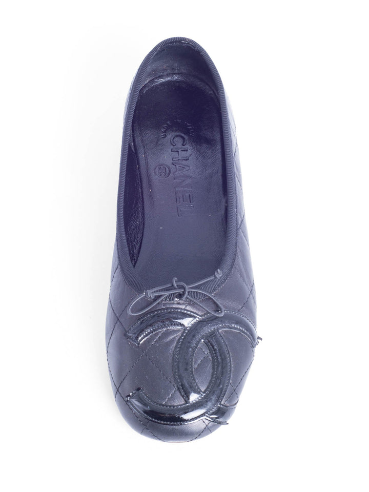 Top Quality Chanel CC Logo Quilted Leather Ballet Flats Black