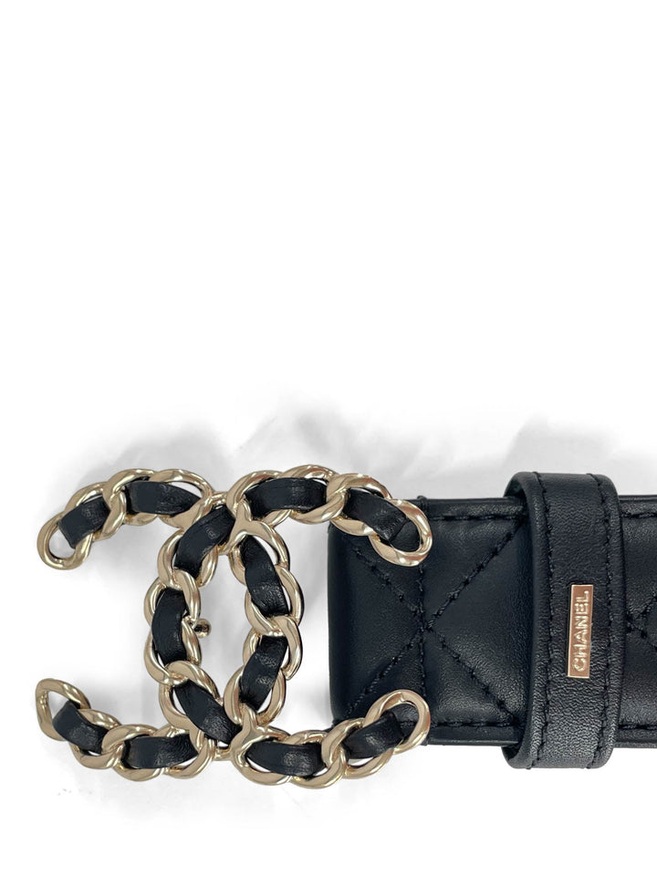 Top Quality Chanel CC Logo Quilted Leather Belt Black Silver