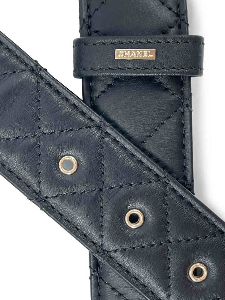 Top Quality Chanel CC Logo Quilted Leather Belt Black Silver