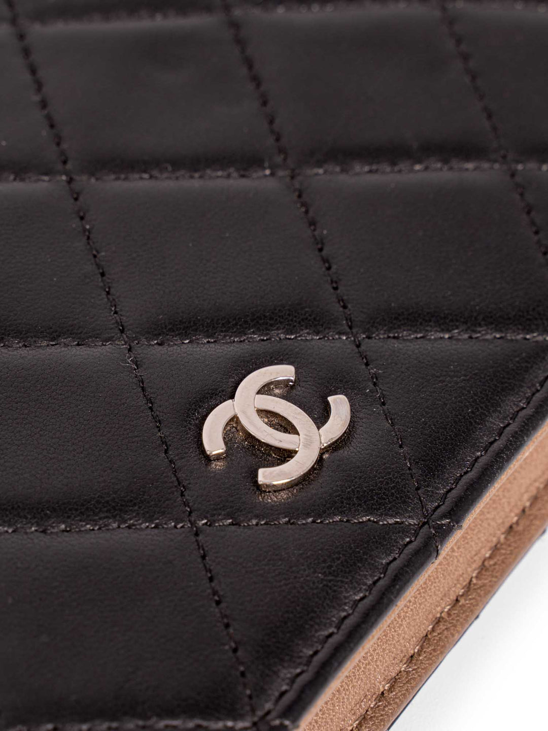 Top Quality Chanel CC Logo Quilted Leather Bi-Fold Wallet Black Taupe