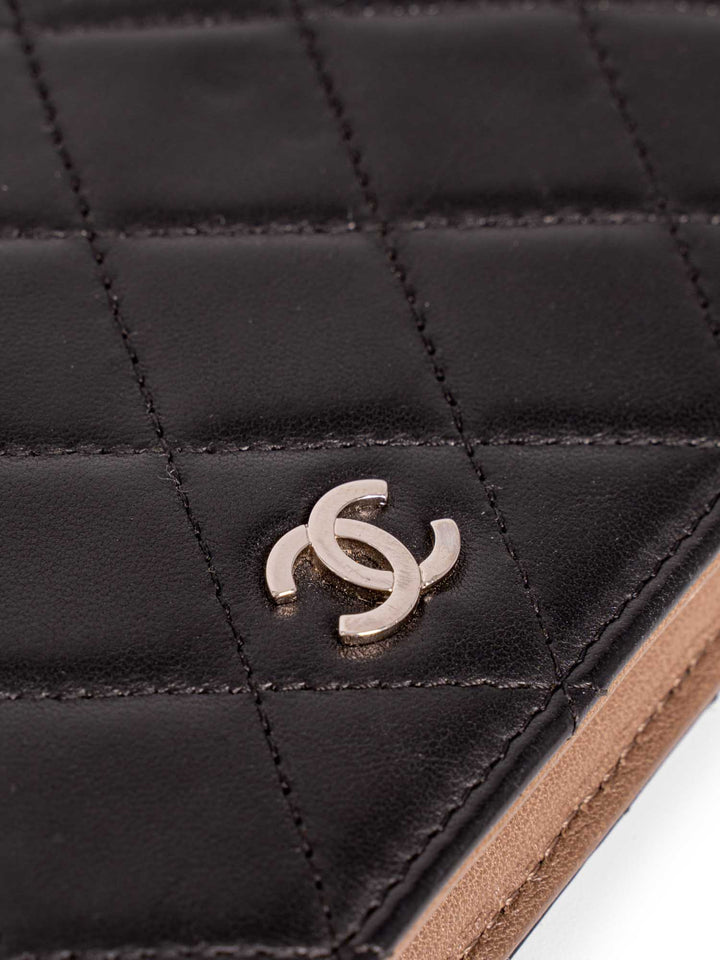 Top Quality Chanel CC Logo Quilted Leather Bi-Fold Wallet Black Taupe