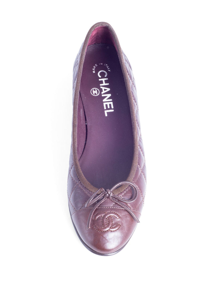 Top Quality Chanel CC Logo Quilted Leather Bowtie Cap Toe Ballet Flats Brown