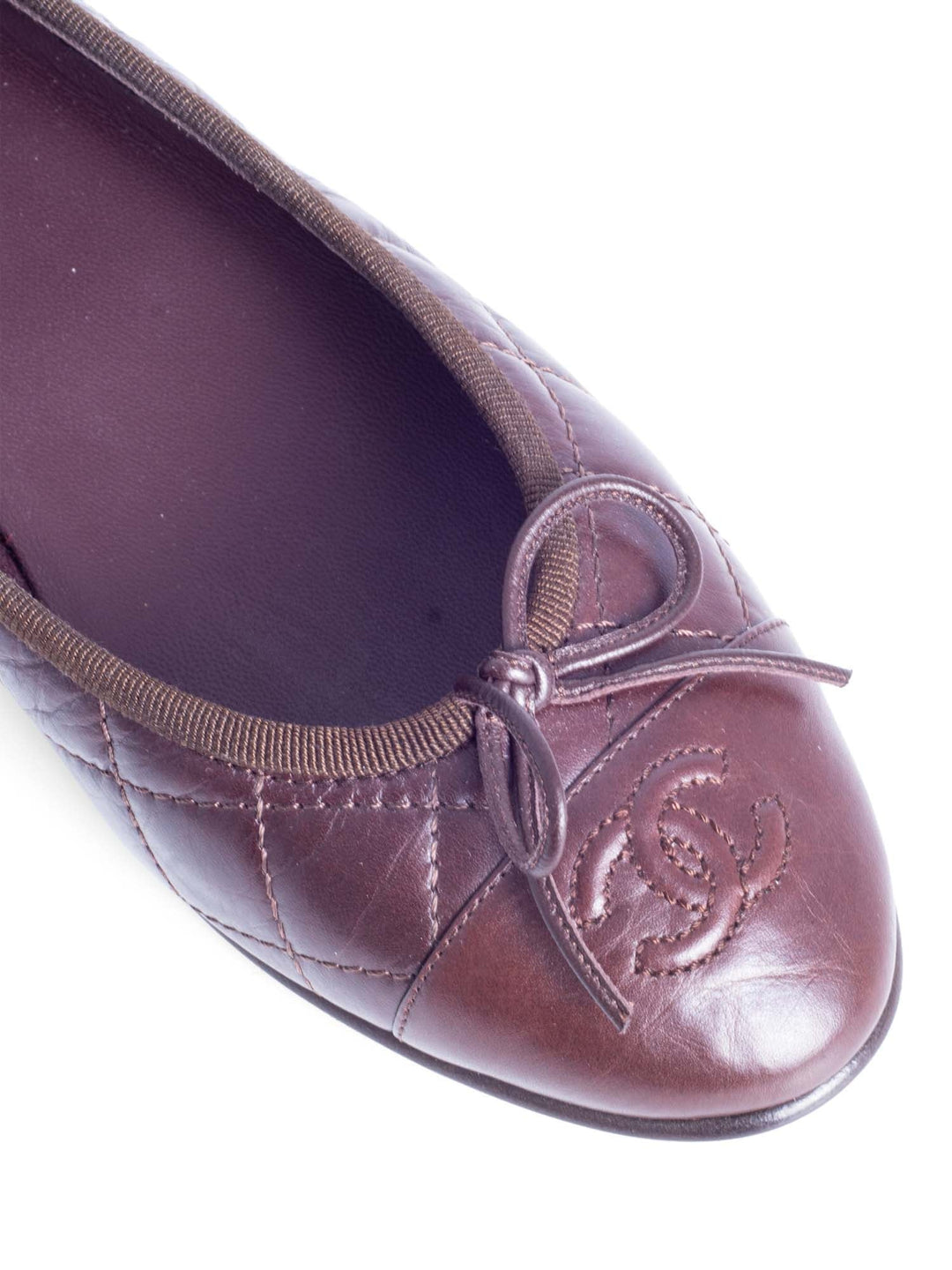 Top Quality Chanel CC Logo Quilted Leather Bowtie Cap Toe Ballet Flats Brown