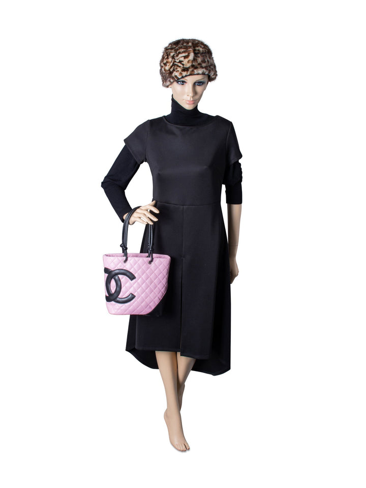 Top Quality Chanel CC Logo Quilted Leather Cambon Tote MM  Pink