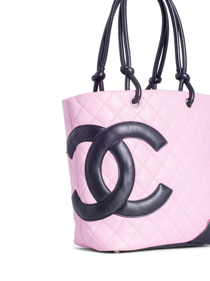 Top Quality Chanel CC Logo Quilted Leather Cambon Tote MM  Pink