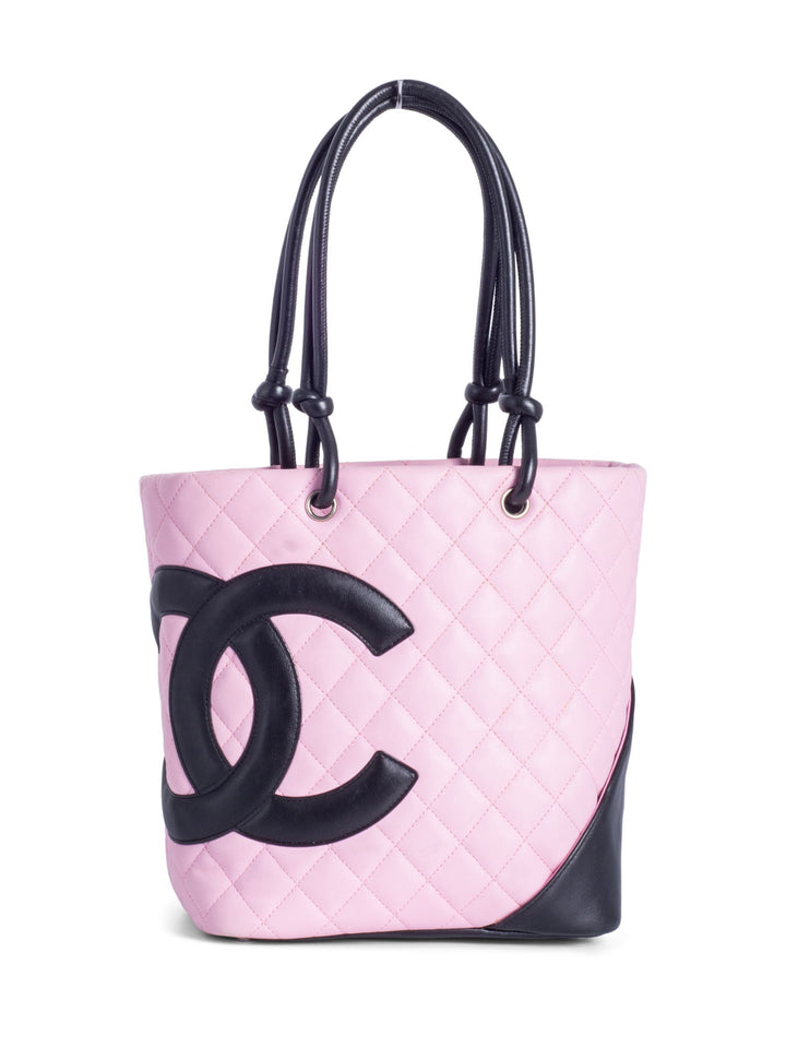 Top Quality Chanel CC Logo Quilted Leather Cambon Tote MM  Pink