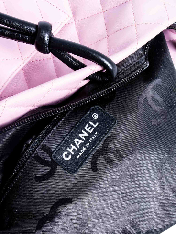 Top Quality Chanel CC Logo Quilted Leather Cambon Tote MM  Pink
