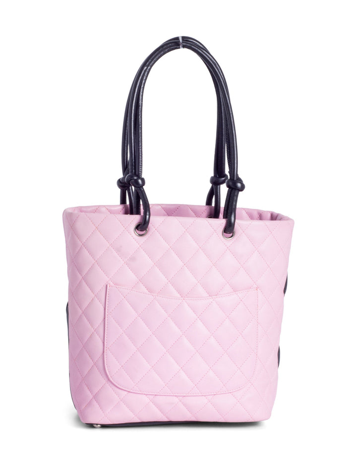 Top Quality Chanel CC Logo Quilted Leather Cambon Tote MM  Pink