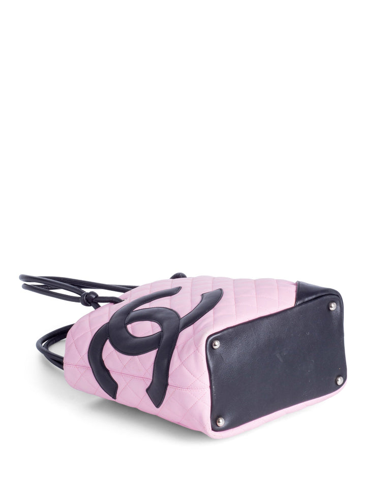 Top Quality Chanel CC Logo Quilted Leather Cambon Tote MM  Pink