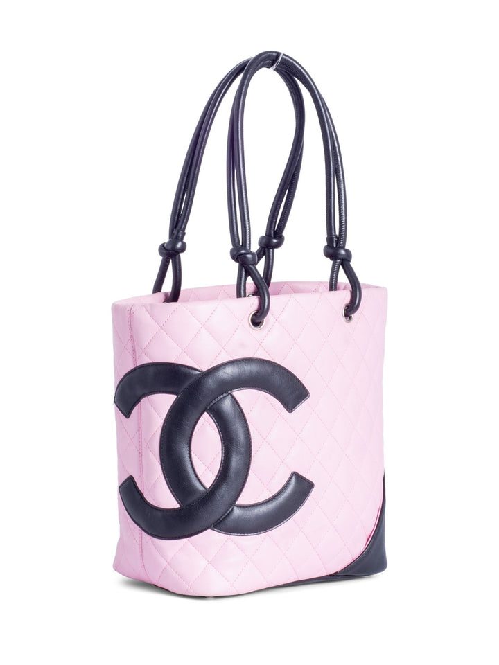 Top Quality Chanel CC Logo Quilted Leather Cambon Tote MM  Pink