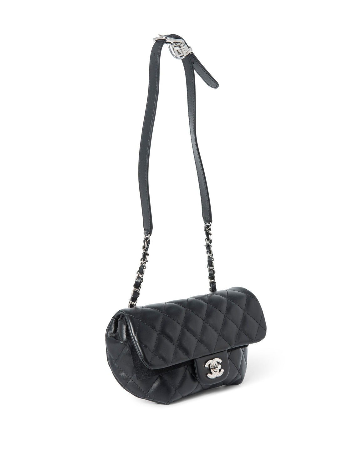 Top Quality Chanel CC Logo Quilted Leather Chain Belt Bag Black Silver