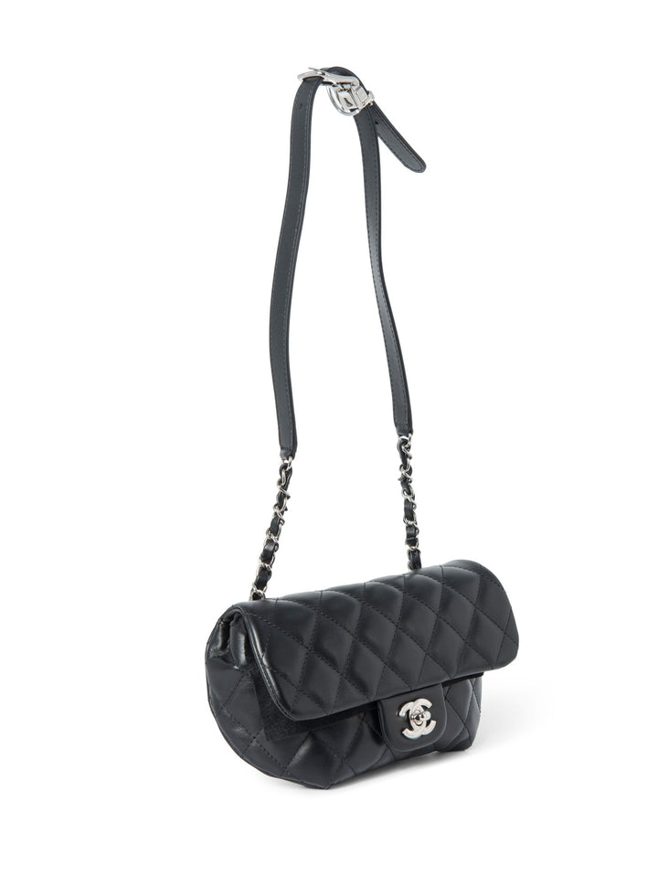 Top Quality Chanel CC Logo Quilted Leather Chain Belt Bag Black Silver