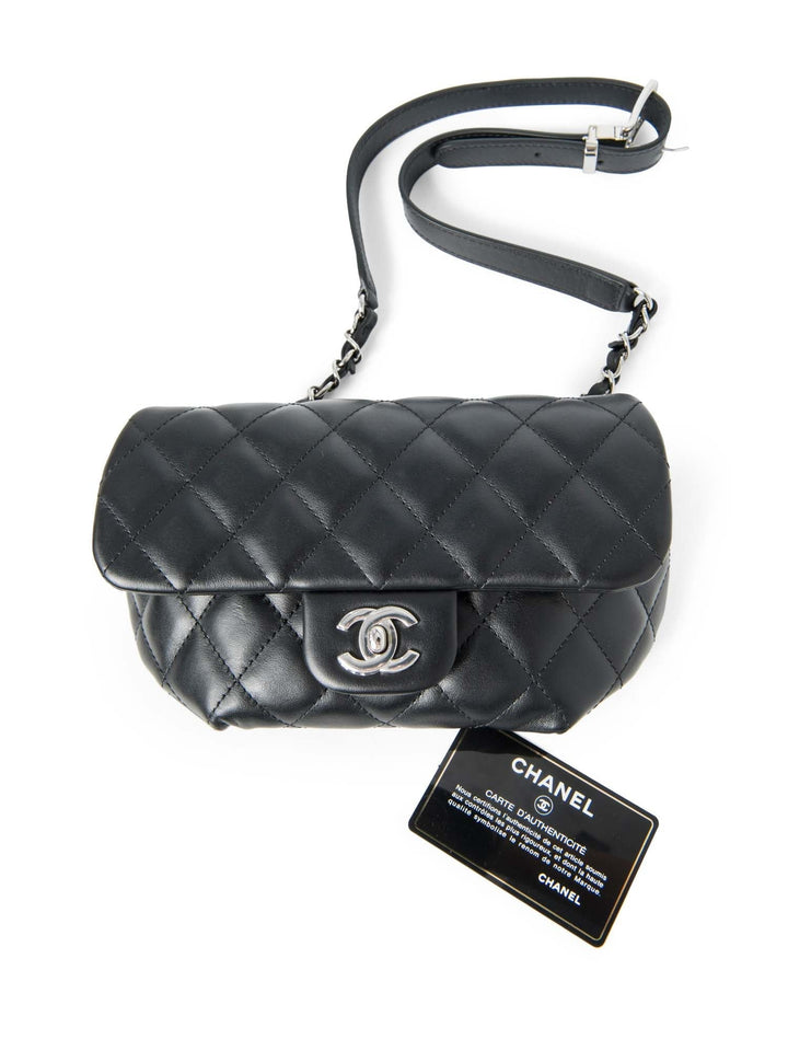 Top Quality Chanel CC Logo Quilted Leather Chain Belt Bag Black Silver