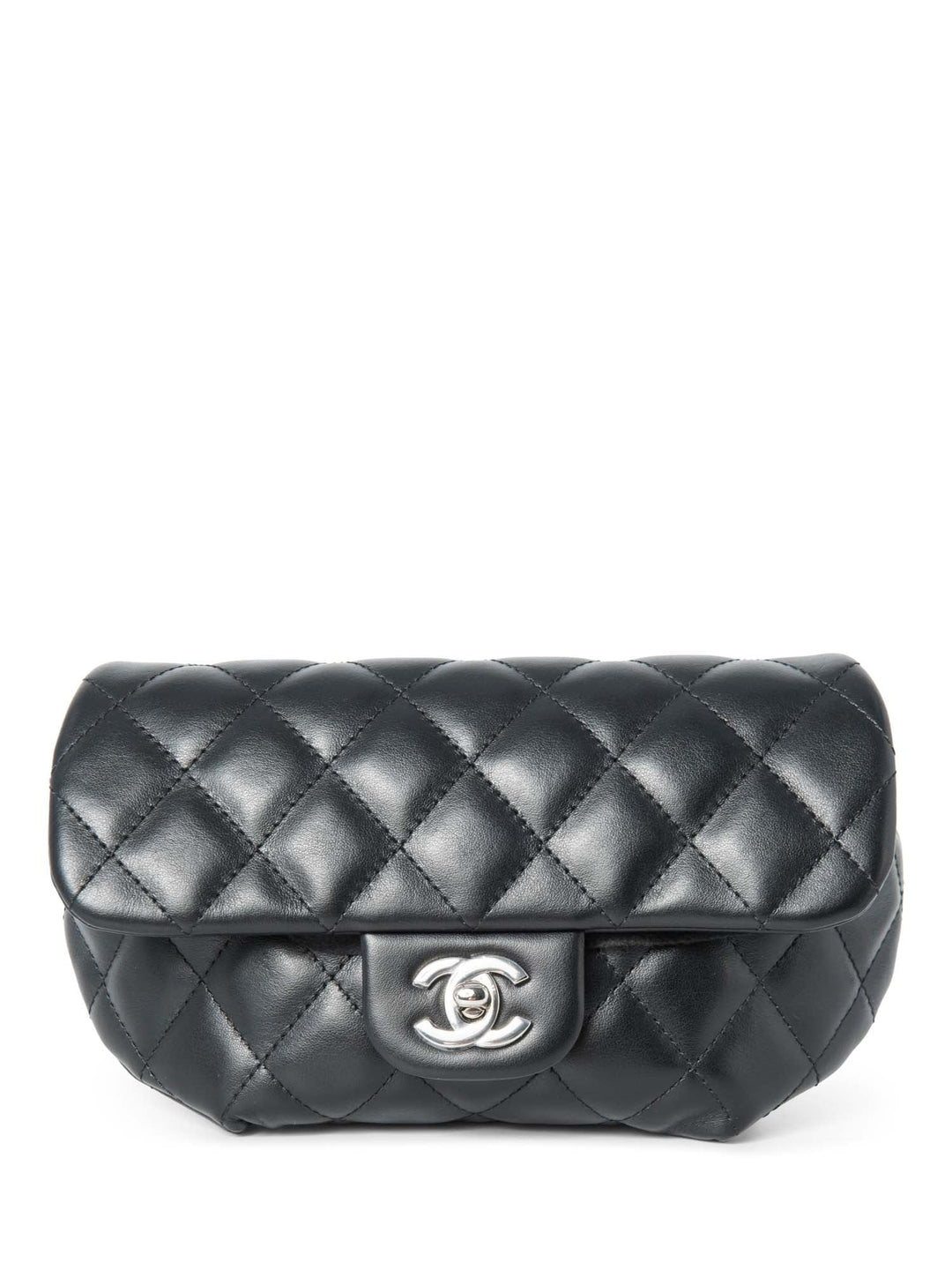 Top Quality Chanel CC Logo Quilted Leather Chain Belt Bag Black Silver
