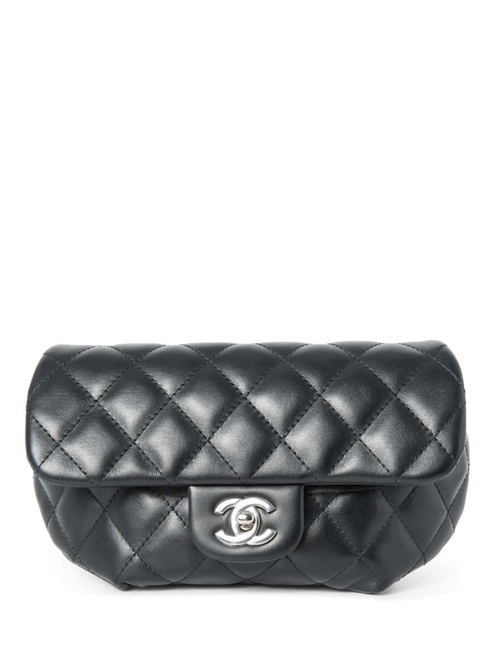 Top Quality Chanel CC Logo Quilted Leather Chain Belt Bag Black Silver