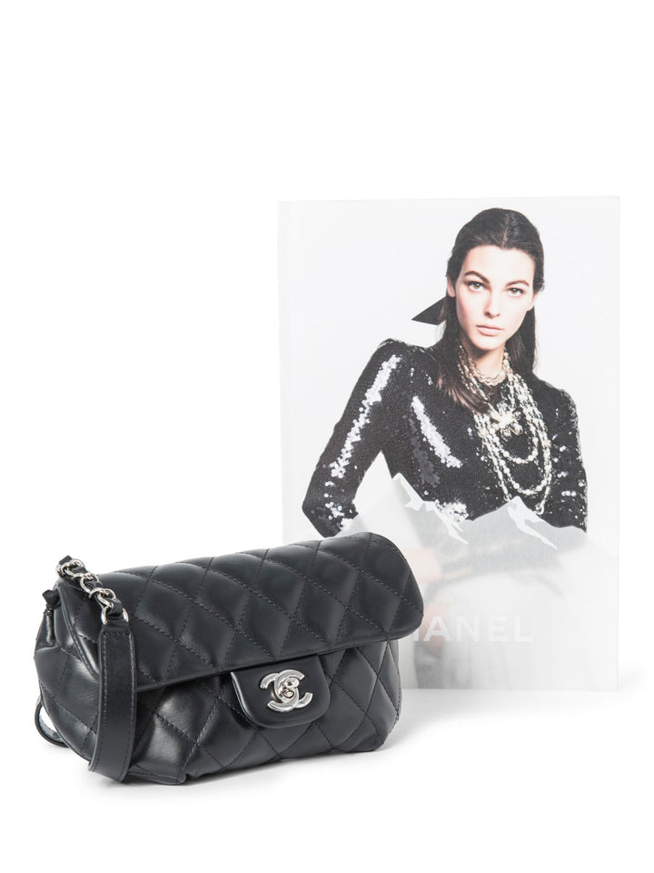 Top Quality Chanel CC Logo Quilted Leather Chain Belt Bag Black Silver