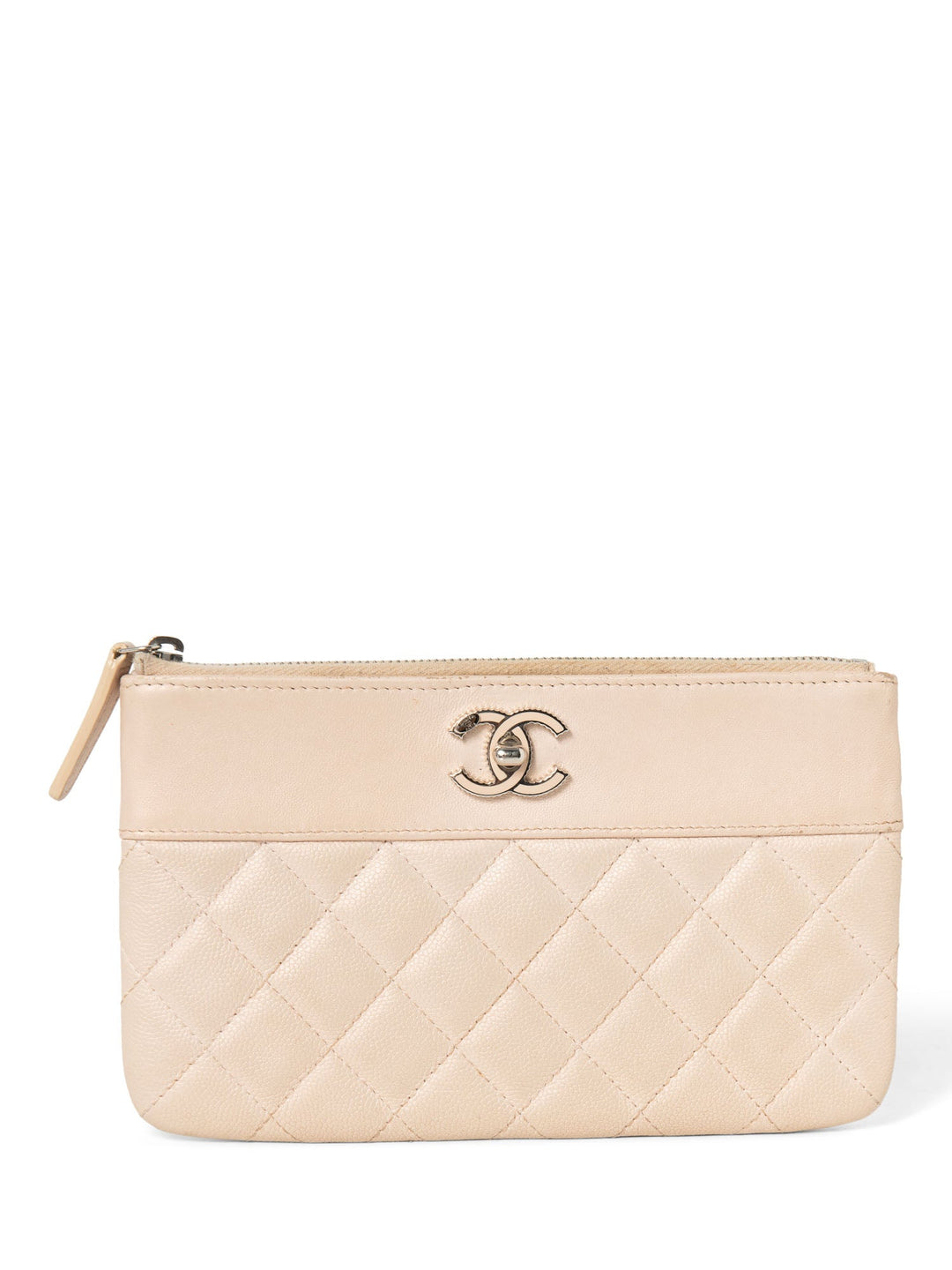 Top Quality Chanel CC Logo Quilted Leather Clutch Blush Pink
