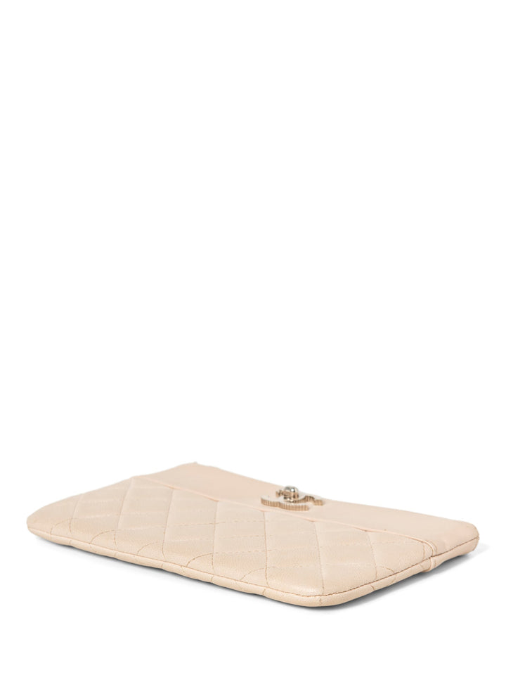 Top Quality Chanel CC Logo Quilted Leather Clutch Blush Pink