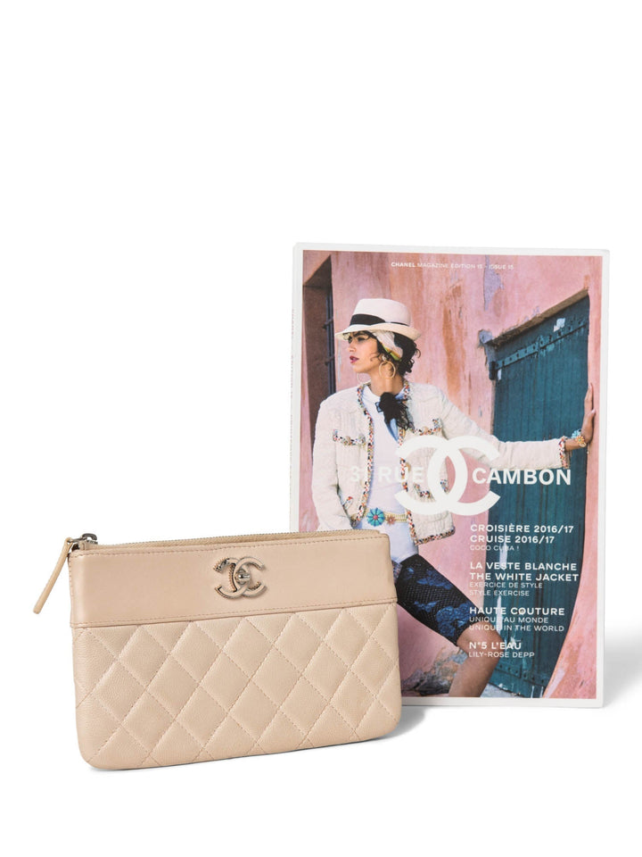 Top Quality Chanel CC Logo Quilted Leather Clutch Blush Pink