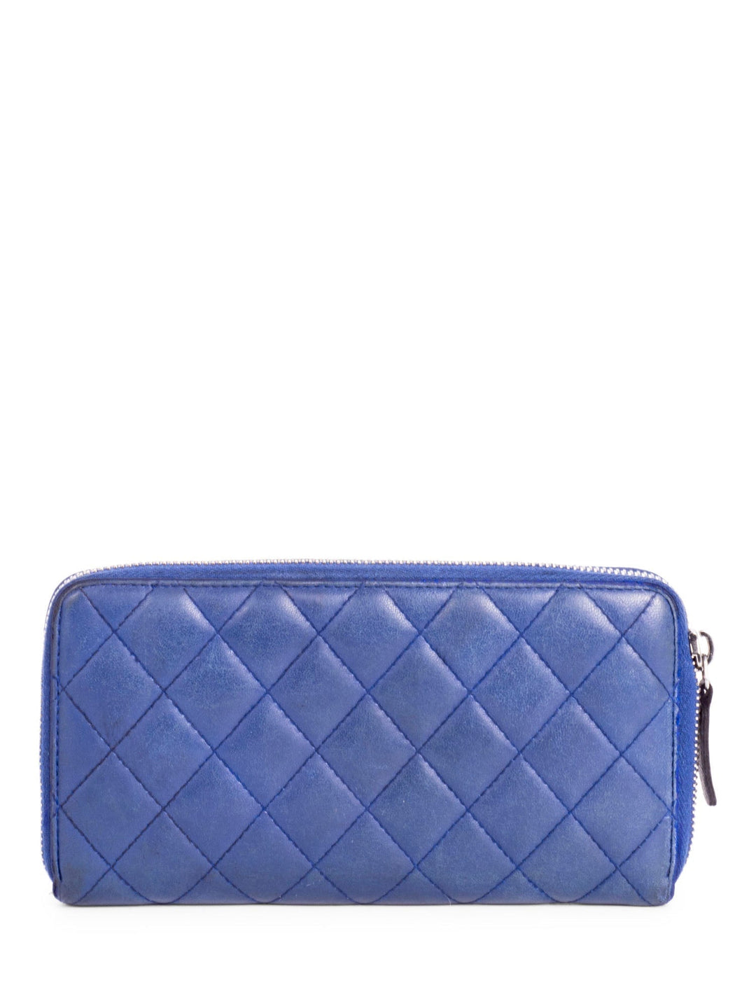 Top Quality Chanel CC Logo Quilted Leather Continental Zip Around Wallet Blue